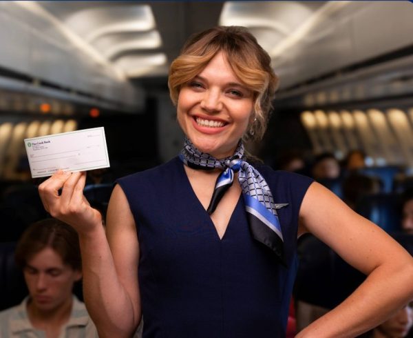 Woman with a check photo